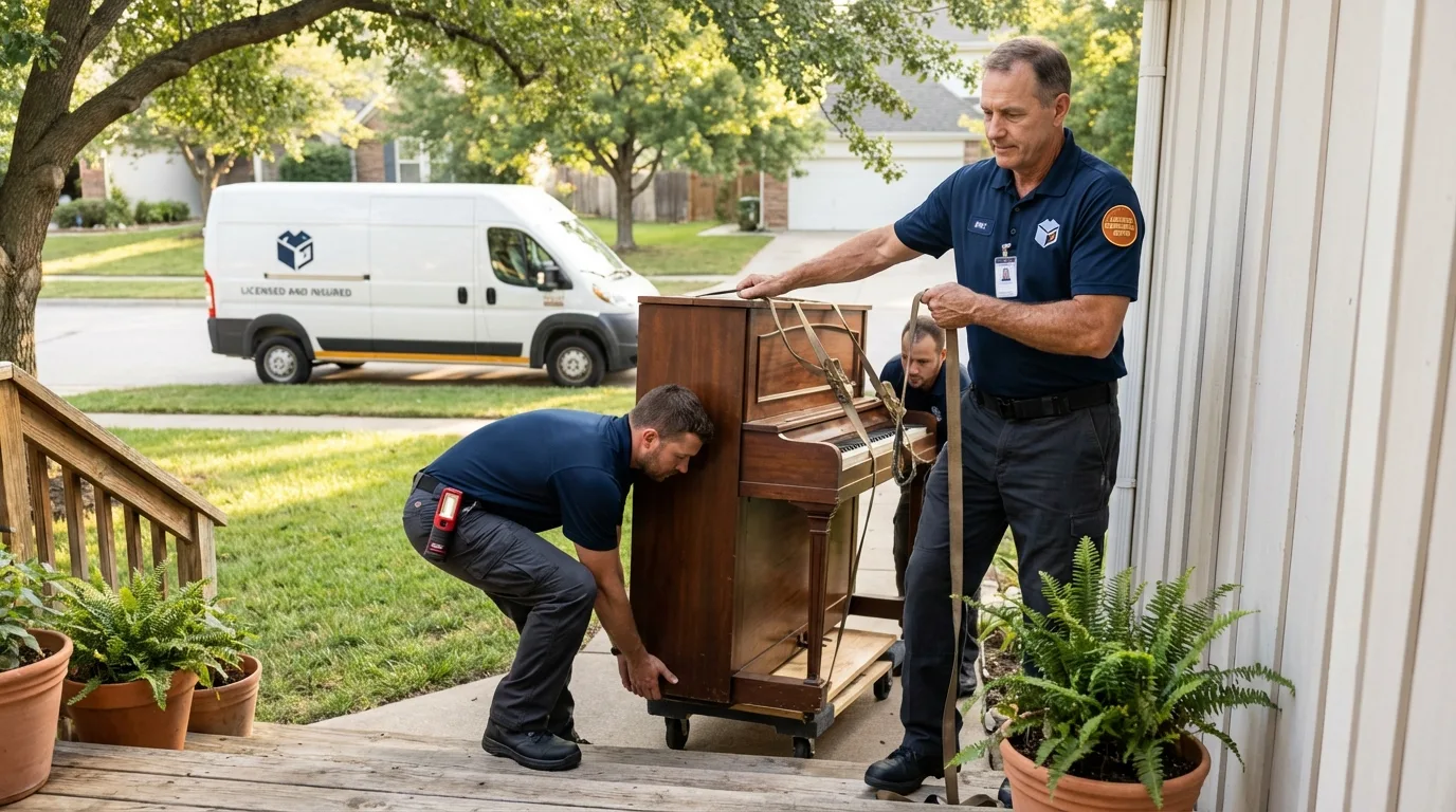 Licensed piano movers securing grand piano in Awendaw, SC