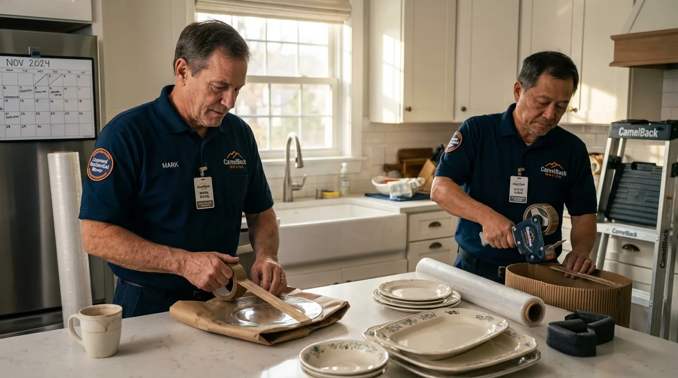 Professional crew packing kitchen dishware in Awendaw, SC
